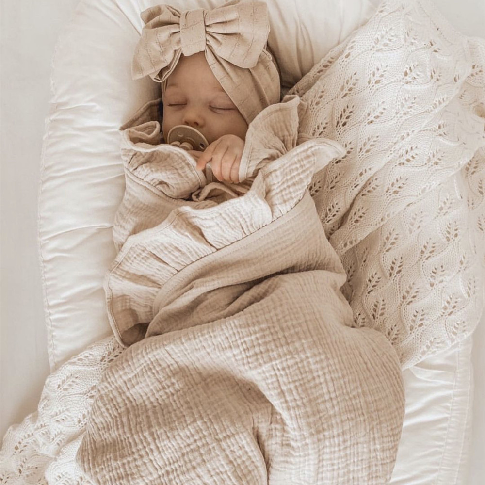 INS Ruffled Muslin Baby Swaddl - Baby Clothing Organic Cotton 评论和价格